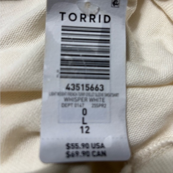 NWT Cream Long Sleeve French Terry knit Fabric eyelet detail sleeves Torrid 0 - Picture 6 of 8